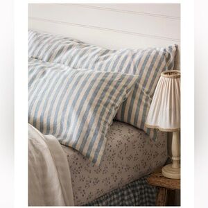 BRAND NEW Piglet in Bed Pair of Blue and White Stripe Linen Blend Pillowcases